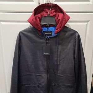 BUGATCHI Leather Bomber Jacket With Hood